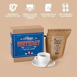 Gourmet Birthday Coffee Gift Set for Men & Women - 7 World's Finest Single Origin Specialty & Organic Coffees in Innovative Brewers | Sampler Box for Coffee Lover to Brew & Enjoy Anytime, Anywhere