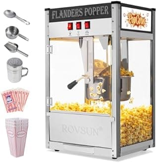 Bonnlo Popcorn Machine Movie Theater Style with 10 Ounce Kettle Makes Up to 4 Gallons, Countertop Popcorn Maker w/Stainless Steel Popcorn Scoop, Oil Spoon & 3 Popcorn Cups for Commercial Home, Black