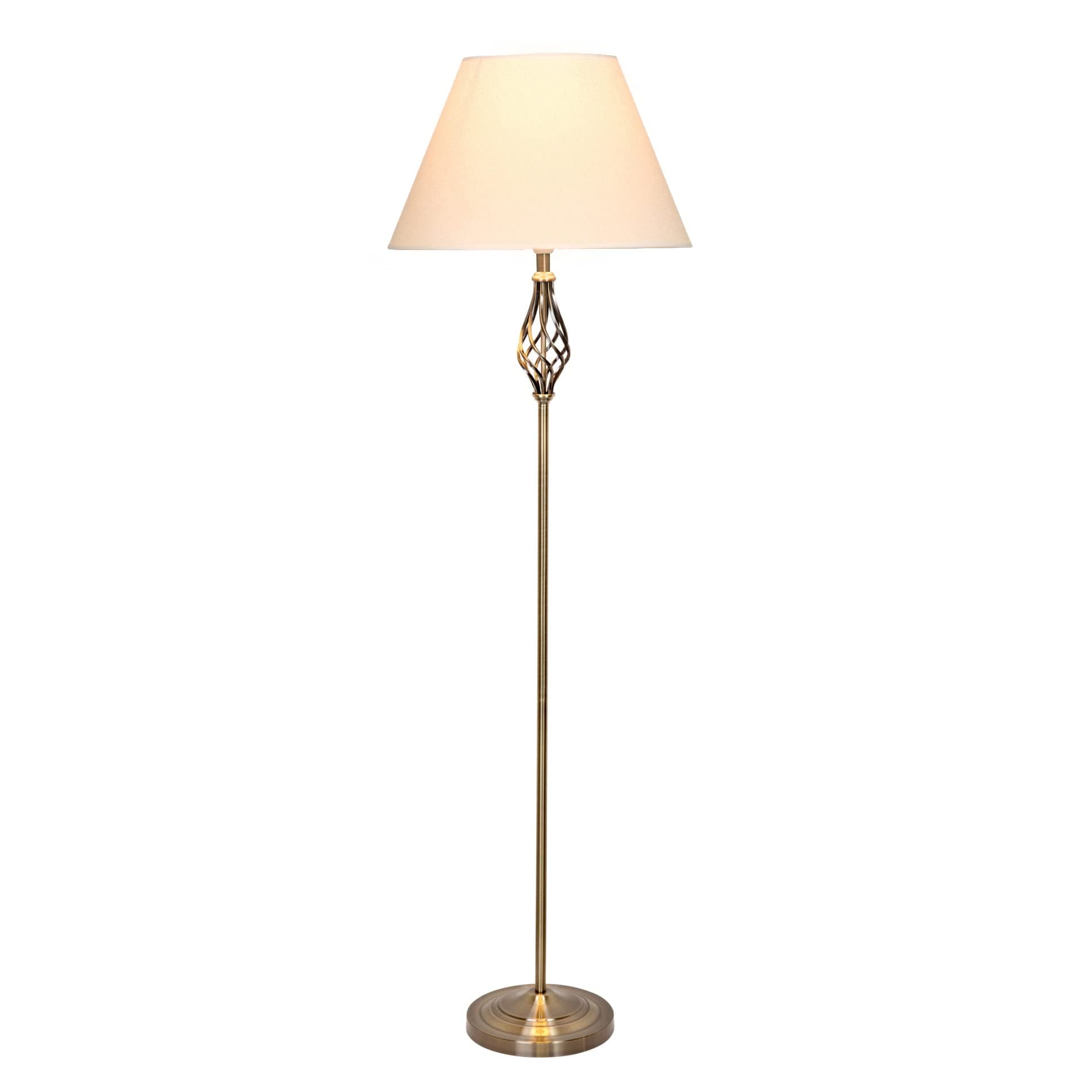 Kingswood Barley Twist Traditional Floor Lamp - Antique Brass With Cream Shade