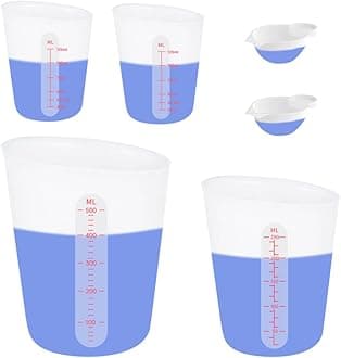 6 PCS Silicone Cup Set, 500ml, 250ml and 125ml for Epoxy Silicone Measuring Cups, Non-Stick Mixing Cups, Casting Molds, Jewelry Making,with Marking Ounces/ml