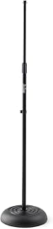 On-Stage MS7201B Round-Base Mic Stand (Supports Dynamic and Condenser Microphones, Height Adjustable 33"–60", Standard 5/8"-27 Threading, 7 lb, 10" Metal Base, Rubber Feet, Cable-Management Clip)