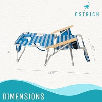 Ostrich 3N1 Lightweight Lawn Beach Reclining Lounge Chair with Footrest, Outdoor Furniture for Patio, Balcony, Backyard, or Porch, Blue Stripe