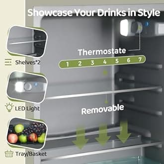 3.4 Cu.Ft Beverage Refrigerator, Retro Fridge with Tempered Glass Door, Wine Drink Beer Fridge for Dorm, Office, Bedroom, Bar, 7 Temperatures, Adjustable Removable Shelves