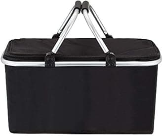 Large Size Picnic Basket Cooler Bag Insulated- Strong Aluminum Frame & Waterproof Lining - Collapsible Design for Easy Storage - Take it for Picnic Camping Hiking Beach Lake Trips, Vacations-BLACK