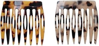 2 Pcs Women Hair Side Comb French Vintage 2.3 x 2.4 Inch Hair Decoration Curved Hair Combs for Bun Twist Hair Styling Accessories (Dark Brown and Light Brown)