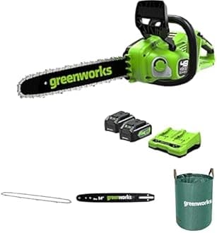 Greenworks 48V(2x24V) Cordless 35cm Brushless Chainsaw with Two 4Ah Batteries & Double charger-GD24X2CS36K4X + Greenworks 35cm Chain + Greenworks 35cm Bar + Greenworks 120 L Garden Waste Bag
