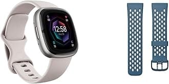 Fitbit Sense 2 Health and Fitness Smartwatch with built-in GPS,advanced features & Versa 3/Sense Sport Band Accessory, Sapphire/Fog Grey, Large