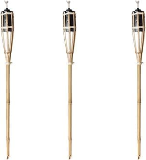 Natural Handmade Bamboo Garden Tiki Torch 60cm/90cm/120cm - for use with Parrafin or lamp Oil (60cm, Pack of 3)