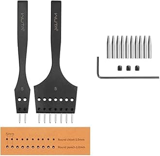 WUTA Leather Stitching Punch, 3nd Removable Round Hole Pricking Irons, Professional Working Hole Punch Tool Set for DIY Leather Craft（5mm- 2+7 Hole）