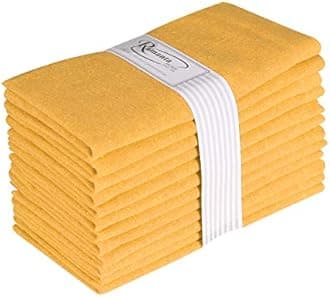 Ramanta Home Cloth Dinner Napkin in 100% Cotton Fabric-18x18 Mustard, Wedding Napkins, Cocktails Napkins, Fabric Napkins, Cotton Napkins, Mitered Corners & Generous Hem, Dinner Napkins Set of 12
