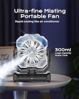 RAZZMA Portable Fan with Misting & 24000mAh Battery - 80H Runtime, 7μm 16ft Mist, Ultra Quiet 4-Speed Camping Fan for Outdoor Indoor, Remote & 300mL Tank-Yellow