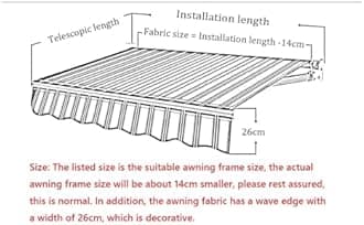 Commercial Patio Awning Top Replacement Fabric| 100% Polyester Sunshade Shelter with UV & Water-Resistant Fabric for Deck, Balcony, Yard, Coffee,Customizable(Gray White Stripes,22.9x6.5ft)