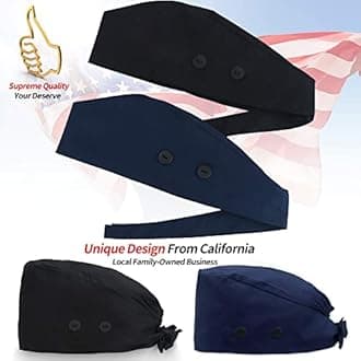 ABAMERICA Working Caps with Button and Sweatband, Adjustable Working Hats for Women Men, One Size(Tie Back or Toggle)