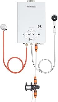 Warmiehomy 6L Portable Gas Water Heater Outdoor Camping Shower with Water Pump 12V Propane Tankless Water Heater, for Outdoor Camping Shower RV Trip Horse Washing