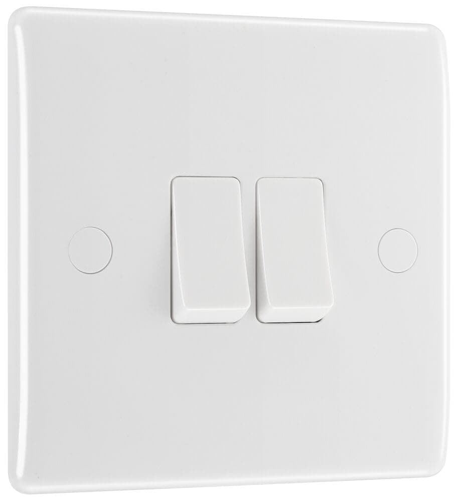 BG Electrical Double Wall Light Switch, 2 Way, Round Edge, Nexus 800 Series, White Moulded, 20A, 16AX, 842