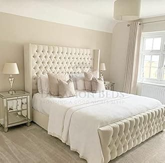 Wingback Bed Frame Double King Size Super King (White Plush Velvet, 6ft Super King)