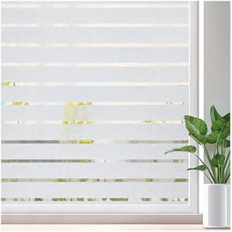 Lifetree Window Film Privacy for Glass Windows 60 x 1000cm, Frosted Stripe Patterns Static Cling No Glue UV Protection Window Sticker Cover for Home Office