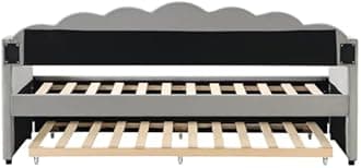 Upholstered Bed Day Bed, 3FT Single Bed with Underbed In Grey, 2 beds in 1 Sofa Bed Double Bed with Trundle Bed, Modern Bed Frame 90x190 cm for Living Room Bedroom, Easy assembly, Velvet, No Mattress