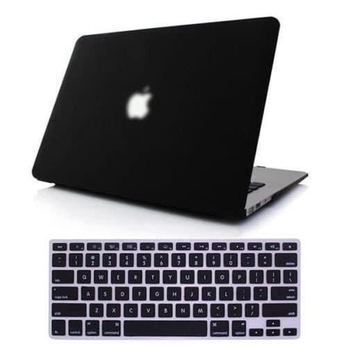 iCrown(TM) 2014 New Arrival Robin Egg Blue Matte Rubber Coated See Through Hard Shell Skin Case Cover for Aluminum Unibody 13.3 inches Macbook Pro with Silicon Keyboard Protector(US Keyboard Layout) (z.Black+Keyboard Protector)