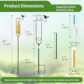 Jowlawn Rain Gauge, 6" Capacity Rain Gauge Outdoor Best Rated, Rain Gauges for Yard with Stake and Tube Brush, Decorative rain Measure Gauge for Lawn, Garden, Yellow