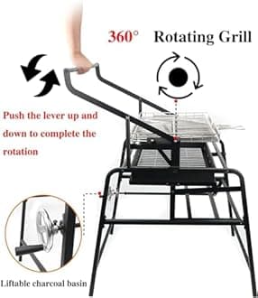 Falluk bbq grill charcoal, 360° Rotating Charcoal Grill for Picnic and Camping, Lamb Skewer Outdoor BBQ Grill Hold Food in Place Saves Outdoor Backyard, Patio and Parties, Black