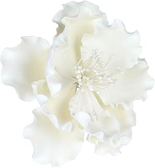 O'Creme Peony Gumpaste Flower 4-5 Inch, Set of 3 White - Edible Flowers for Cake Decorating - Sugar Paste Flower Decorations for Cakes, Cupcake Toppers - Birthday Party, Wedding, Valentines Day