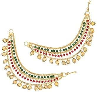 Champaswaralu Style Pearl Hair Chain Jhumka Earrings for Women & Girls | 3 Layer Ear Chain for Bridal Look | Gold Plated Kanoti with Moti | Traditional Jewellery