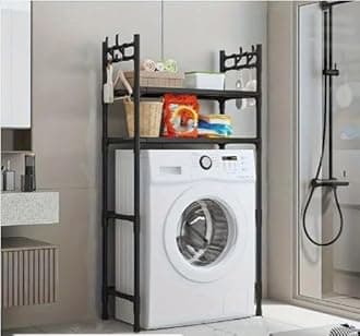 Olpad 2 Layer Washing Machine Storage Rack Expandable The Over Freestanding Shelf Space Saving Stand Utility for Laundry Room Wash Basin (Black)