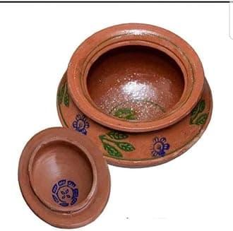 Clay Cooking Handi Pot Mitti Ki Handi Biryani Chicken Serving Pot Open Fire Gas Top with Lid (Large)