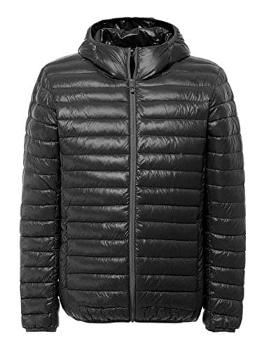 Down Jacket for Old Mens Packable Hooded Light Puffy Ultralight Hiking Outdoor Casual Large Golf Fill AF Down Jacket Soft Loose Coat XXL Black