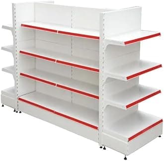 Lukia Set of 2 Centre Rack and 2 End Rack for Supermarket, Shops and Book Shelf Size 190 * 90 * 40cm Each, Metal, White