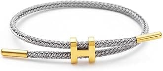 SPOMUNTBracelets Fashion for Women Adjustable Bracelet, Gold-plated Buckle Design Titanium Steel Wire Rope Jewelry