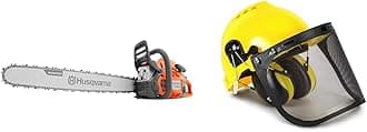 Husqvarna 460 Rancher Gas Powered Chainsaw & TR Industrial Forestry Safety Helmet and Hearing Protection System, Yellow