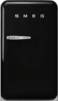 FAB10 50's Retro Style Aesthetic Refrigerator with 4.48 Cu Total Capacity, 2 Glass Shelves, LED Internal Light, 22-Inches, Black Right Hand Hinge Made In Italy