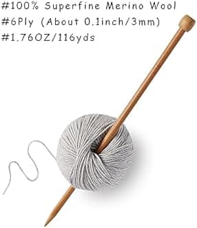 GISIMO 100% Merino Wool Yarn, 6-Ply Luxurious and Soft Yarn for Hand Knitting & Crocheting, 1.76 OZ/50g, 127 yds/116 Meters (Light Gray, 1 Ball)