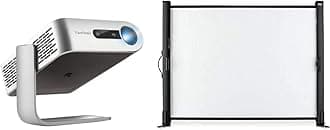 ViewSonic M1 Portable LED Projector for Home & Family Entertainment with Harman Kardon Audio & Epson 50-inch Portable Desktop Office or Home Cinema Projection Screen - Indoor or Outdoor