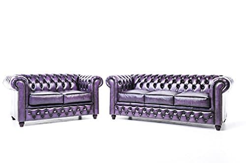 Original Chesterfield Sofas - 2/3 Seater - Full Real Hand Washed Leather - Antique Purple