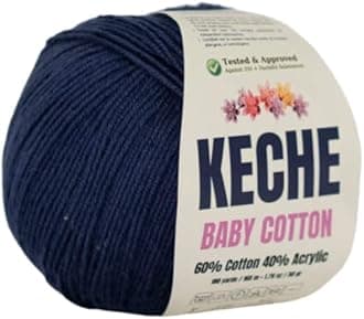 Cotton Yarn, 60% Cotton 40% Acrylic Yarn, Soft Cotton Yarn for Crochet and Knitting, Amigurumi Yarn 1 Skein/Ball 1.76 Oz (50g) / 180 Yrds (165m) - Navy Blue