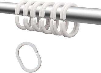 Plastic Shower Curtain Hooks C Shape Shower Curtain Rings for Bathroom Shower Rod Window Curtains Hanger (White, 12pack)