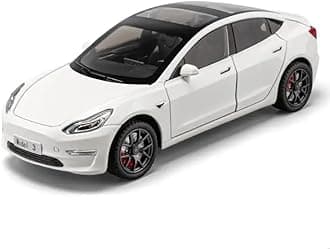 1/24 Big Tesla Model 3 Toy Car Metal Pull Back Diecast Car with Openable Door and Sound Light, Gifts Toys for Kids【 White 】