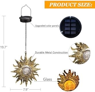 2 Pack Garden Decor Hanging Lanterns Outdoor Waterproof,Solar Lights Metal Sun Gifts Decoration for Yard Clearance Front Porch Lawn Driveway Patio Backyard Pathway Gardening Gift
