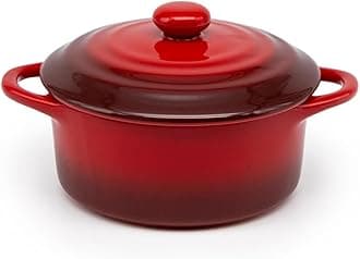 KooK 12oz Mini Cocotte, , Casserole Dish, Ceramic Make, Easy to Lift Lid, Crimson Red, Set of 4,