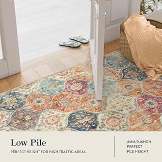 Lahome Moroccan Trellis Washable Rug, 2x3 Kitchen Rugs for Entryway Bathroom, Non-Slip Indoor Door Mat Ultra-Thin, Small Oriental Throw Carpet for Bedroom Entry, Cream/Multi