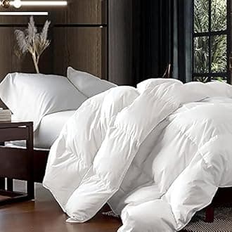 Luxurious King/California King Size Goose Down Fiber Waterfowl Feather Fiber Comforter Duvet, 100% Cotton Cover, 58 oz. Fill Weight, Baffle Box Design, White Solid
