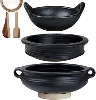 Craftsman India Online Clay Handi and Kadai Combo for Cooking and Serving (6 Liter, Black)