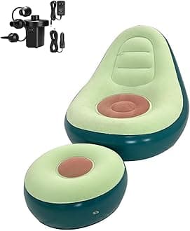 Inflatable Deck Chairs with Air Pump, Inflatable Patio Lounge Chairs for Indoor Living Room Bedroom, Outdoor Travel Camping Picnic Beach Chaise Lounges (Avocado)