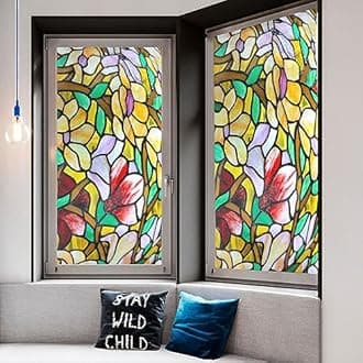Stained Glass Church Style Decorative Privacy Window Film Static Cling No Adhesive Heat Control Glass Sticker for Home Office W31.5 x H49.2(80x125cm)