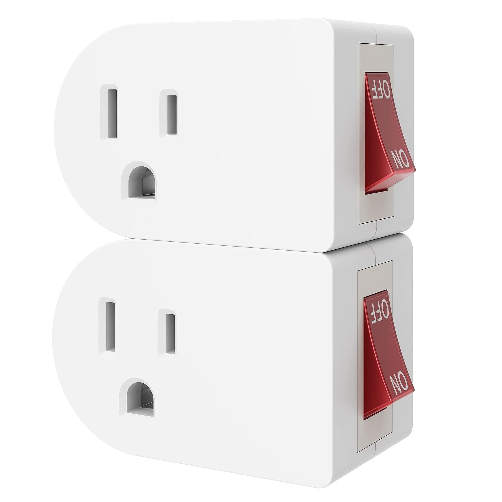 Oviitech 2 Pack Grounded Outlet Wall Tap Adapter with On/Off Power Switch，Single Outlet with Switch in White
