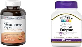 American Health Papaya Digestive Enzyme Chewable Tablets 600 Count and 21st Century Tropical Papaya Enzyme Chewable Tablets 100 Count Bundle