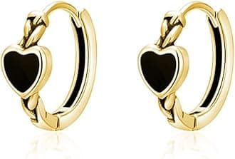 SLUYNZ Solid 925 Sterling Silver Black Heart Hoop Earrings for Women Teens Girls Heart Huggie Earrings Hoop